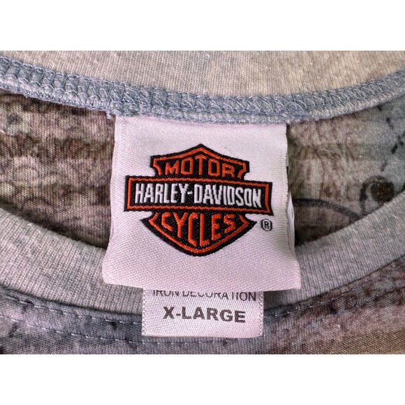 Vintage Harley Davidson Womens XL Burn Out Graphic T Shirt Blue‎ Floral Paisley - Picture 6 of 10